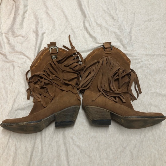 Very Volatile Leather Suede Fringe Boots Size 6.5 Western Festival Rodeo Cowboy - Picture 2 of 13